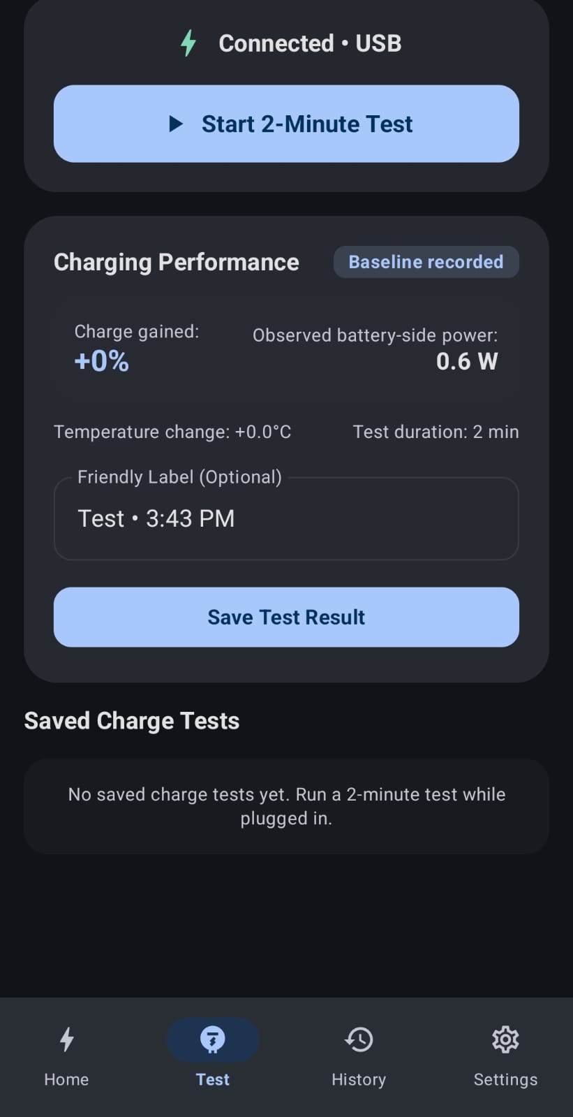Charge test results