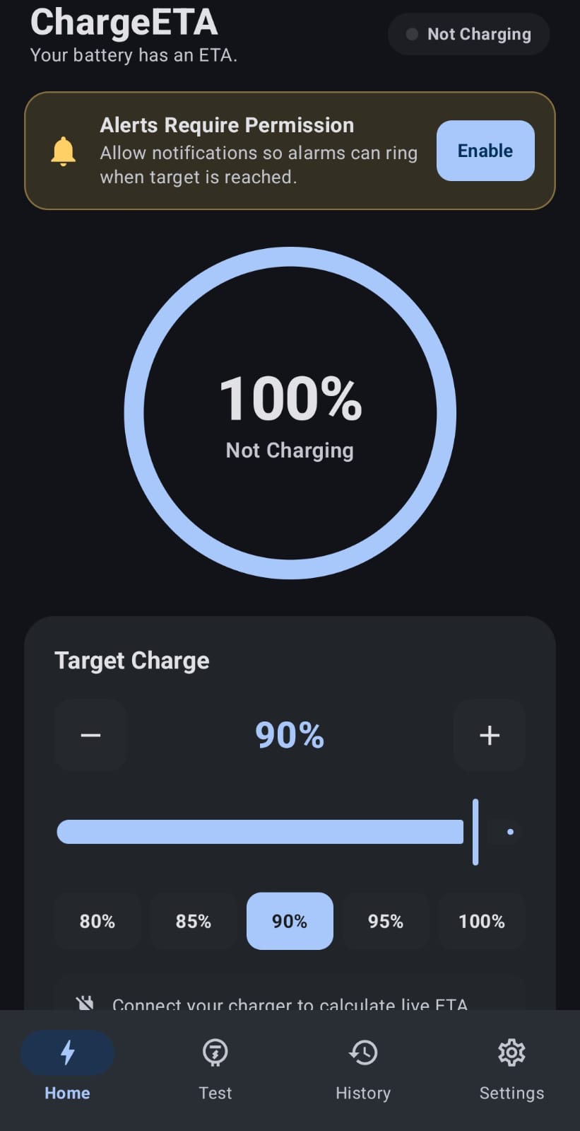 ChargeETA home screen