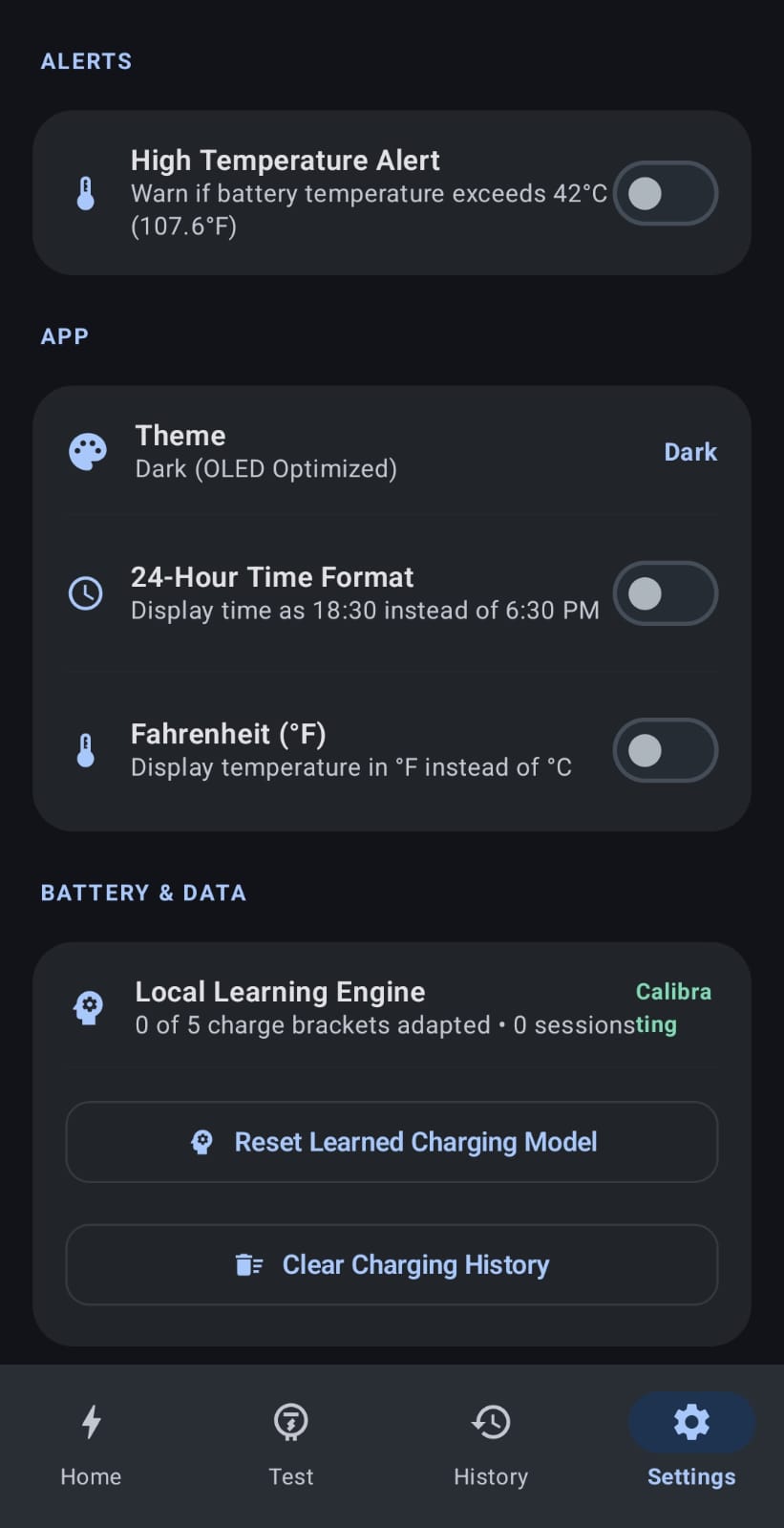 ChargeETA settings